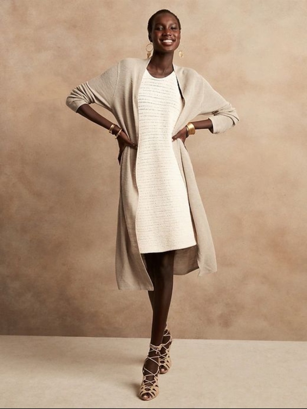 Banana Republic Long Open-Front Cardigan in Beige
